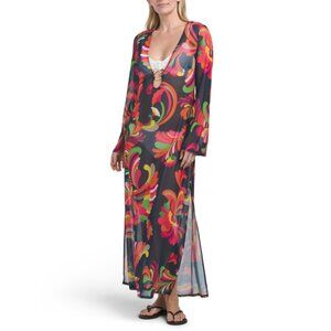 TRINA TURK multi Poolside Print Mesh Maxi Swim Cover-up Dress